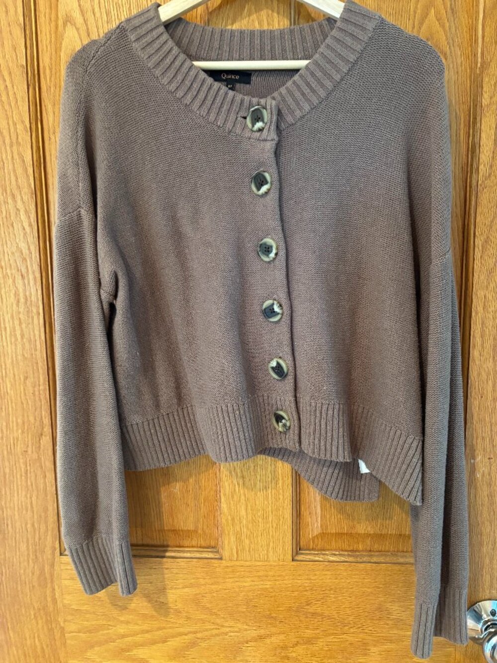 QUINCE 100% COTTON BROWN CARDIGAN MEDIUM